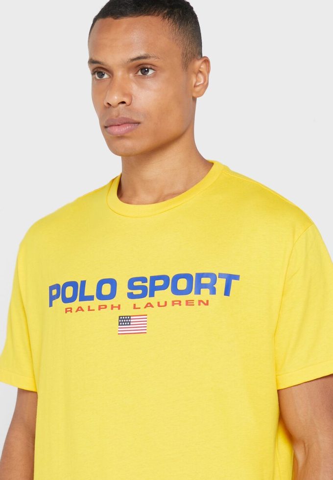 Keltainen miesten Ralph Lauren Logo Crew Neck T-paidat