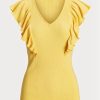 Keltainen naisten Ralph Lauren Ruffle-reunus Rib-neule T-paidat