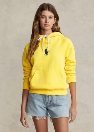 Keltainen naisten Ralph Lauren Shrunken Fit Big Pony Fleece -huppari Keltainen naisten Ralph Lauren Shrunken Fit Big Pony Fleece -huppari