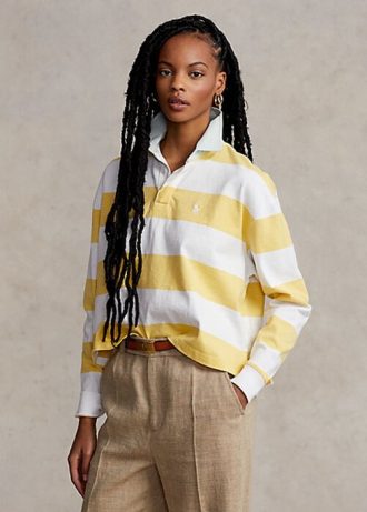 Keltainen/valkoinen naisten Ralph Lauren Striped Cropped Jersey Rugby poolopaidat Keltainen/valkoinen naisten Ralph Lauren Striped Cropped Jersey Rugby poolopaidat