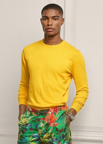 Keltaiset miesten Ralph Lauren Cotton Crewneck -neulepuserot Keltaiset miesten Ralph Lauren Cotton Crewneck -neulepuserot