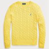Keltaiset miesten Ralph Lauren kaapelineulotut puuvillaiset neulepuserot Keltaiset miesten Ralph Lauren kaapelineulotut puuvillaiset neulepuserot