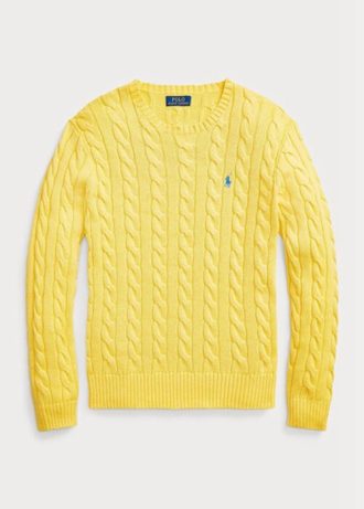 Keltaiset miesten Ralph Lauren kaapelineulotut puuvillaiset neulepuserot Keltaiset miesten Ralph Lauren kaapelineulotut puuvillaiset neulepuserot