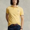 Keltaiset miesten Ralph Lauren mukautetut Slim Fit mesh poolopaidat Keltaiset miesten Ralph Lauren mukautetut Slim Fit mesh poolopaidat