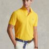 Keltaiset miesten Ralph Lauren mukautetut Slim Fit mesh poolopaidat Keltaiset miesten Ralph Lauren mukautetut Slim Fit mesh poolopaidat