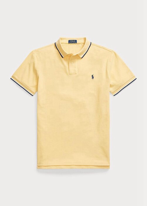 Keltaiset miesten Ralph Lauren mukautetut Slim Fit mesh poolopaidat Keltaiset miesten Ralph Lauren mukautetut Slim Fit mesh poolopaidat