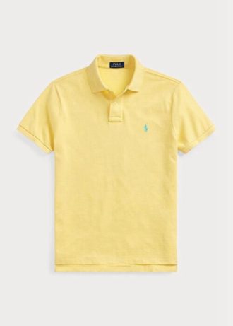 Keltaiset miesten Ralph Lauren mukautetut Slim Fit mesh poolopaidat Keltaiset miesten Ralph Lauren mukautetut Slim Fit mesh poolopaidat