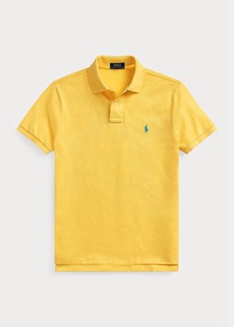 Keltaiset miesten Ralph Lauren mukautetut Slim Fit mesh poolopaidat Keltaiset miesten Ralph Lauren mukautetut Slim Fit mesh poolopaidat