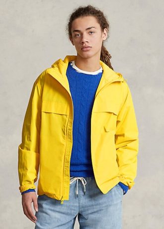 Keltaiset miesten Ralph Lauren vettä hylkivät hupulliset takit