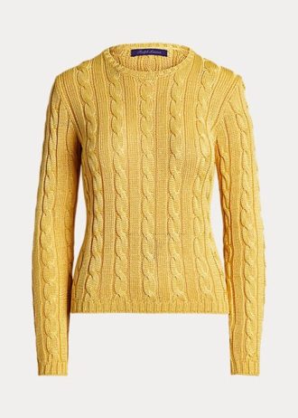 Keltaiset naisten Ralph Lauren kaapelineulotut silkki neulepuserot
