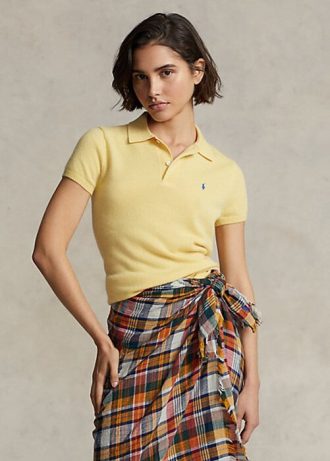 Keltaiset naisten Ralph Lauren Slim Fit Cashmere poolopaidat Keltaiset naisten Ralph Lauren Slim Fit Cashmere poolopaidat