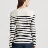 Kermanvärinen / laivasto naisten Ralph Lauren kukka- & Raidallinen Jersey pitkähihaiset T-paidat