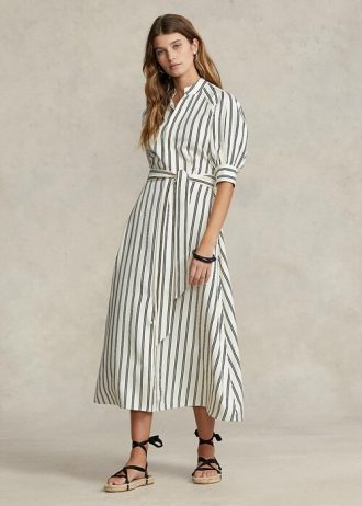 Kermanvärinen/musta naisten Ralph Lauren Striped Mulberry -silkkimekko Kermanvärinen/musta naisten Ralph Lauren Striped Mulberry -silkkimekko
