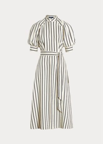 Kermanvärinen/musta naisten Ralph Lauren Striped Mulberry -silkkimekko Kermanvärinen/musta naisten Ralph Lauren Striped Mulberry -silkkimekko