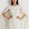 Kermanvärinen naisten Ralph Lauren Cape Georgette -cocktailmekko Kermanvärinen naisten Ralph Lauren Cape Georgette -cocktailmekko