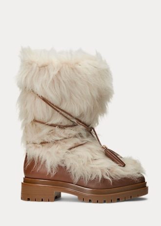 Kermanvärinen naisten Ralph Lauren Celia Shearling & Kiillotetut nahkasaappaat