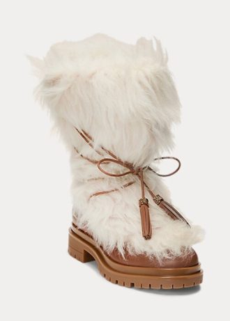 Kermanvärinen naisten Ralph Lauren Celia Shearling & Kiillotetut nahkasaappaat