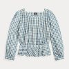 Kermanvärinen / sininen naisten Ralph Lauren Gingham Voile Peplum -puseropaidat Kermanvärinen / sininen naisten Ralph Lauren Gingham Voile Peplum -puseropaidat