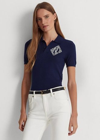 Kermanväriset / laivastonsiniset naisten Ralph Lauren -kaksisävyiset puuvillaneulepuserot