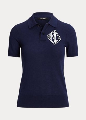 Kermanväriset / laivastonsiniset naisten Ralph Lauren -kaksisävyiset puuvillaneulepuserot