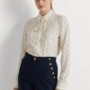 Kermanväriset / laivastonsiniset Naisten Ralph Lauren Polka-Dot Tie-Neck Crepe paidat