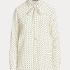 Kermanväriset / laivastonsiniset Naisten Ralph Lauren Polka-Dot Tie-Neck Crepe paidat