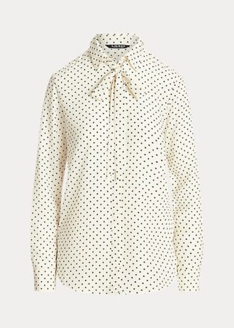 Kermanväriset / laivastonsiniset Naisten Ralph Lauren Polka-Dot Tie-Neck Crepe paidat Kermanväriset / laivastonsiniset Naisten Ralph Lauren Polka-Dot Tie-Neck Crepe paidat