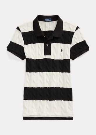 Kermanväriset / mustat naisten Ralph Lauren Slim Fit kaapelineulotut poolopaidat Kermanväriset / mustat naisten Ralph Lauren Slim Fit kaapelineulotut poolopaidat