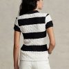 Kermanväriset / mustat naisten Ralph Lauren Slim Fit kaapelineulotut poolopaidat Kermanväriset / mustat naisten Ralph Lauren Slim Fit kaapelineulotut poolopaidat