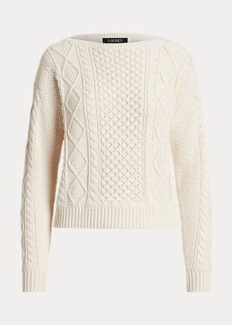 Kermanväriset naisten Ralph Lauren Aran -neulotut puuvillaiset neulepuserot