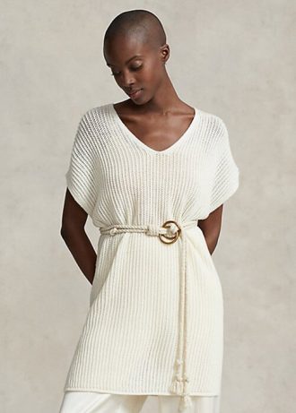 Kermanväriset naisten Ralph Lauren avoommeliset merinovilla-tunikapuserot