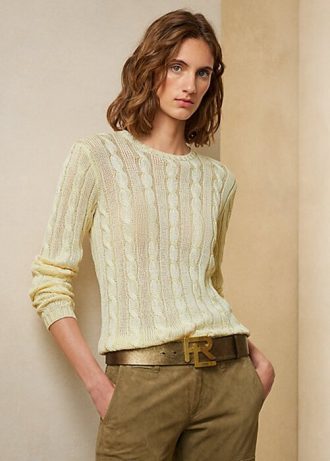 Kermanväriset naisten Ralph Lauren Cable-Knit Silk Crewneck -neulepuserot