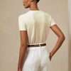 Kermanväriset naisten Ralph Lauren Cashmere Jersey lyhythihaiset villapaidat Kermanväriset naisten Ralph Lauren Cashmere Jersey lyhythihaiset villapaidat