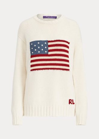 Kermanväriset naisten Ralph Lauren Flag Cashmere -neulepuserot Kermanväriset naisten Ralph Lauren Flag Cashmere -neulepuserot