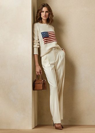 Kermanväriset naisten Ralph Lauren Flag Cashmere -neulepuserot Kermanväriset naisten Ralph Lauren Flag Cashmere -neulepuserot