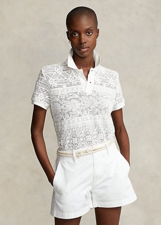 Kermanväriset Naisten Ralph Lauren Geometric-Pitsi poolopaidat Kermanväriset Naisten Ralph Lauren Geometric-Pitsi poolopaidat