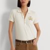 Kermanväriset naisten Ralph Lauren helmillä-Crest pikee poolopaidat Kermanväriset naisten Ralph Lauren helmillä-Crest pikee poolopaidat