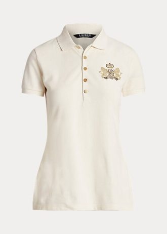 Kermanväriset naisten Ralph Lauren helmillä-Crest pikee poolopaidat Kermanväriset naisten Ralph Lauren helmillä-Crest pikee poolopaidat
