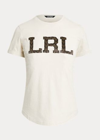 Kermanväriset naisten Ralph Lauren helmilogoiset jersey-t-paidat Kermanväriset naisten Ralph Lauren helmilogoiset jersey-t-paidat