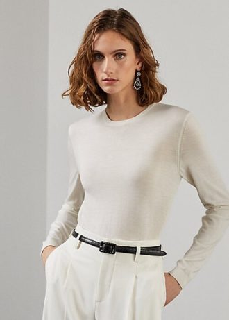Kermanväriset naisten Ralph Lauren Merinovilla-neulepuserot Kermanväriset naisten Ralph Lauren Merinovilla-neulepuserot
