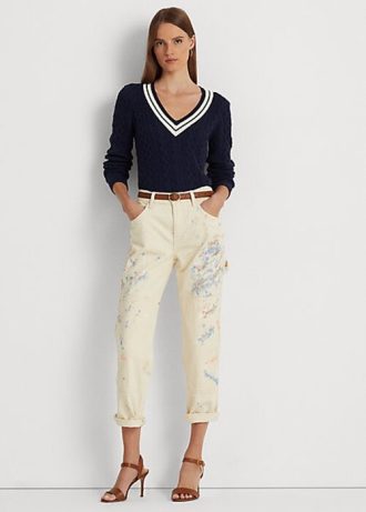 Kermanväriset naisten Ralph Lauren Paint-Splatter Denim Carpenter Farkut Kermanväriset naisten Ralph Lauren Paint-Splatter Denim Carpenter Farkut