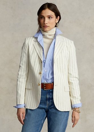 Kermanväriset naisten Ralph Lauren Pinstripe puuvilla-pellava-villa bleiserit Kermanväriset naisten Ralph Lauren Pinstripe puuvilla-pellava-villa bleiserit