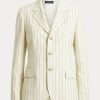 Kermanväriset naisten Ralph Lauren Pinstripe puuvilla-pellava-villa bleiserit Kermanväriset naisten Ralph Lauren Pinstripe puuvilla-pellava-villa bleiserit
