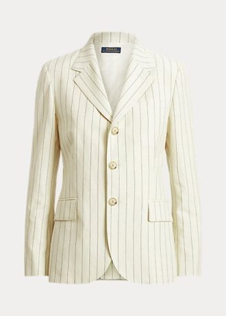 Kermanväriset naisten Ralph Lauren Pinstripe puuvilla-pellava-villa bleiserit Kermanväriset naisten Ralph Lauren Pinstripe puuvilla-pellava-villa bleiserit