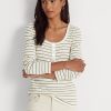 Kermanväriset naisten Ralph Lauren raidalliset puuvillasekoite Henley Topit Kermanväriset naisten Ralph Lauren raidalliset puuvillasekoite Henley Topit