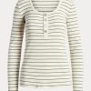 Kermanväriset naisten Ralph Lauren raidalliset puuvillasekoite Henley Topit Kermanväriset naisten Ralph Lauren raidalliset puuvillasekoite Henley Topit