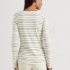 Kermanväriset naisten Ralph Lauren raidalliset puuvillasekoite Henley Topit Kermanväriset naisten Ralph Lauren raidalliset puuvillasekoite Henley Topit