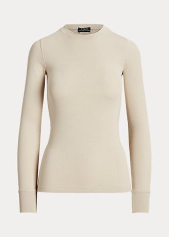 Kermanväriset naisten Ralph Lauren -resorit mokkanahalla ja pitkähihaiset T-paidat Kermanväriset naisten Ralph Lauren -resorit mokkanahalla ja pitkähihaiset T-paidat