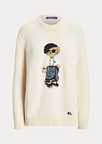 Kermanväriset naisten Ralph Lauren Sarong Bear Jersey -neulepuserot Kermanväriset naisten Ralph Lauren Sarong Bear Jersey -neulepuserot