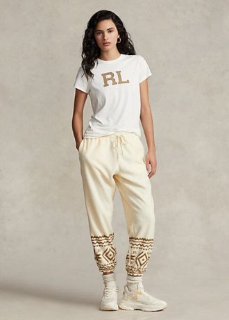 Kermanväriset naisten Ralph Lauren Snowflake-motiiviset fleece-swetarihousut